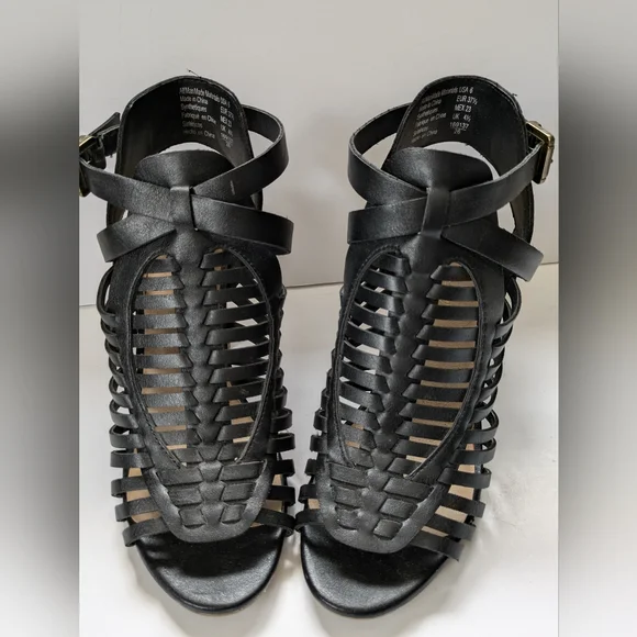 American Eagle Strappy Black Sandals Size 6 Like New 3 1/2" Heel Boho Summer - Picture 11 of 17